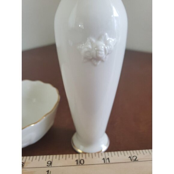 Lenox‎ Vases And Bowl Rose Blossom Porcelain 24k Gold Rimmed Ivory Colored EUC - Picture 5 of 10